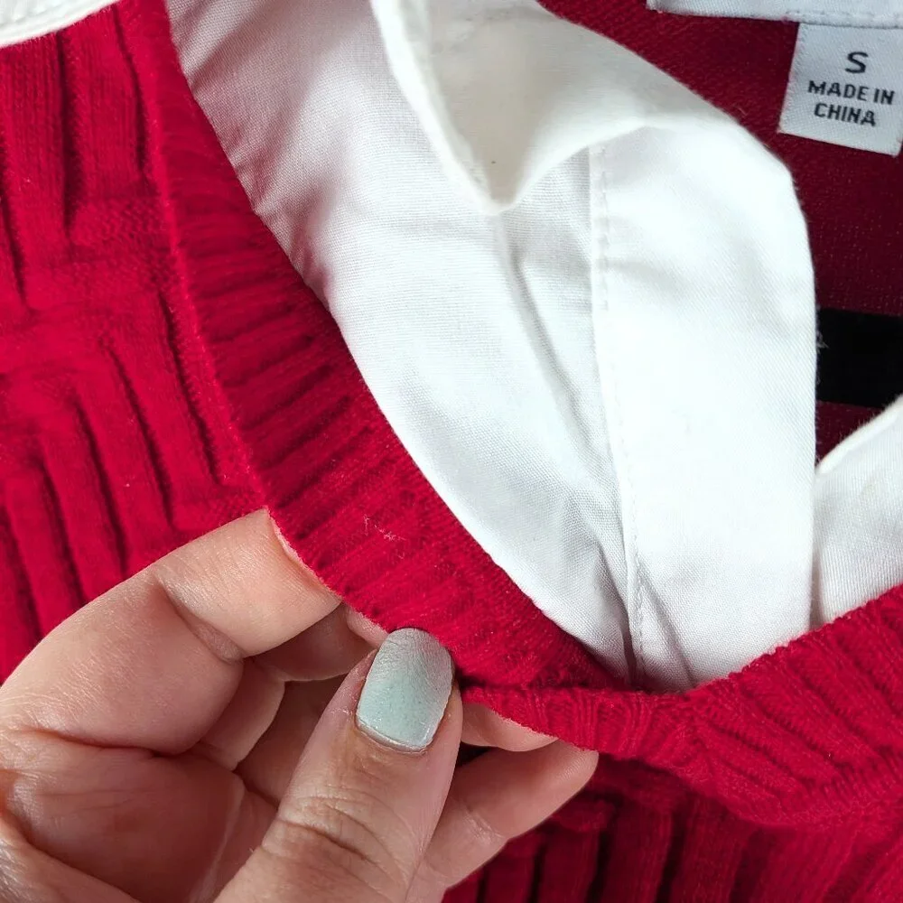 Notations Faux Collared Red Sweater - Small